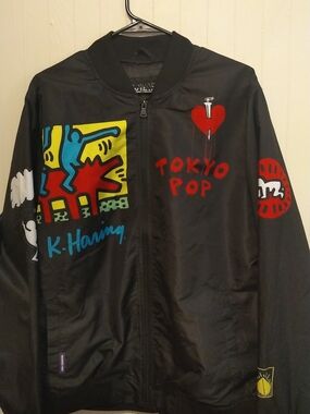 Members Only Black "Tokyo Pop" Graphic Bomber Jacket with Multicolor Art